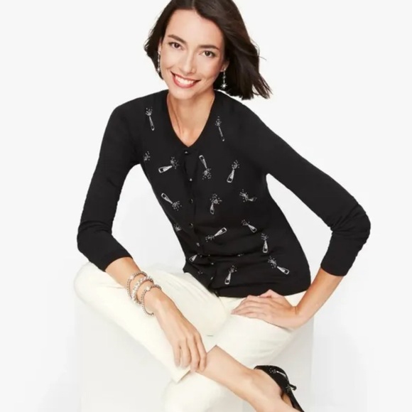 Talbots Charming Cardigan Champagne Bottles Sweater - Picture 1 of 9